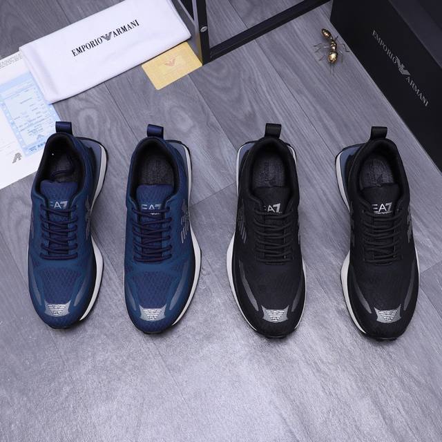 商品商标：Armani 阿玛尼 休闲鞋 正码码数: 38－45 商品材料：精选牛皮拼接鞋面 透气网内里 防滑橡胶大底